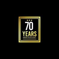 Ilustración de plantilla de vector de logotipo de diseño cuadrado dorado de 70 años de aniversario