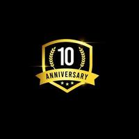 10 Years Anniversary Gold Emblem Old Design Logo Vector Template Illustration