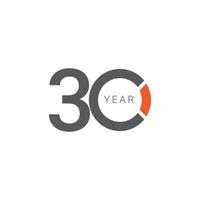 30 Years Anniversary Celebration Orange Vector Template Design Illustration