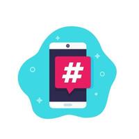 icono de hashtag con smartphone vector