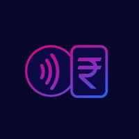 Contactless payments with card, tap to pay icon with indian rupee vector