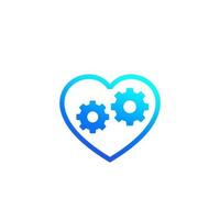biotechnology icon with heart and cogwheels, vector