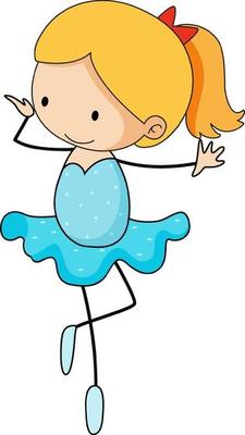 A girt dancing ballet doodle cartoon character isolated