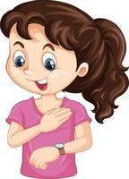 Girl cartoon character looking at wrist watch vector