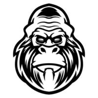 Vector t-shirt and apparel design, print, poster with styled face of a chimp ape. Gorilla head with anger expression isolated on white background. Illustration for cool dude mascot