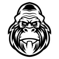 vector de diseño de camisetas y prendas de vestir, impresión, póster con la cara estilizada de un mono chimpancé. Cabeza de gorila con expresión de ira aislada sobre fondo blanco. ilustración para mascota cool dude