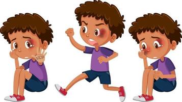 Set of a boy cartoon character with different positions vector