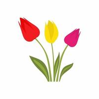coloridos iconos de dibujos animados de flores de tulipán. naturaleza flor primavera y verano en jardín aislado sobre fondo blanco. concepto botánico. floral en estilo de diseño plano. ilustración de elemento de diseño vectorial vector