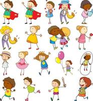 conjunto de diferentes niños en estilo doodle vector