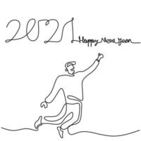 Happy men welcome the new year continuous one line drawing. Male and female in New Year party concept isolated on white background. Celebrating the 2021 New Year. vector illustration