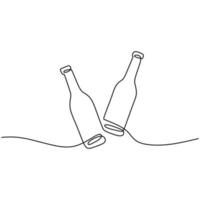 dibujo de una línea de botella de champán aislado sobre fondo blanco. una botella de vino para celebrar el diseño minimalista del concepto de letrero de estilo lineal del año nuevo 2021. Feliz año nuevo. ilustración vectorial vector