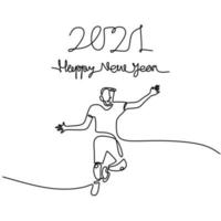 Happy woman welcome the new year continuous one line drawing. Male and female in New Year party concept isolated on white background. Celebrating the 2021 New Year. vector illustration