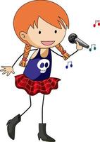 Singer girl's singing doodle cartoon character isolated vector