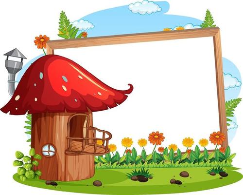 Empty banner with fantasy mushroom house