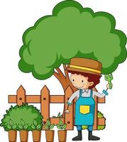 Little kids cartoon character in the garden vector