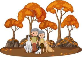 Old couple with their dog in the park isolated vector