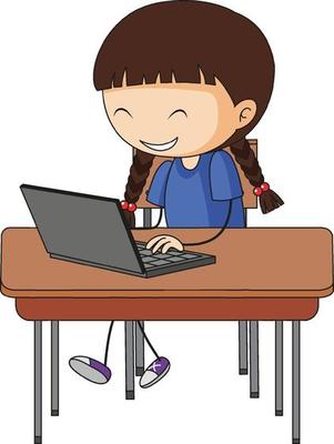 Cute girl using laptop doodle cartoon character