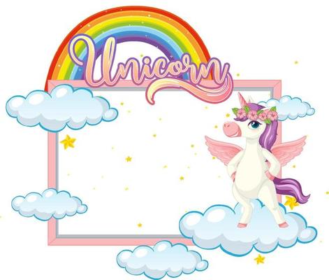 Empty banner with cute pegasus cartoon character on white background