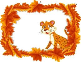 Red leaves banner template with leopard cartoon character vector