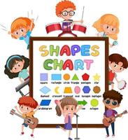 Shapes chart board with many kids doing different activities vector