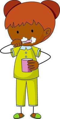 A girl brushing teeth cartoon character