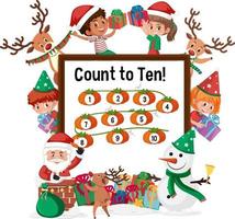 Count to ten number board with many kids in christmas theme vector