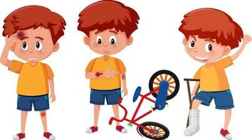 Set of a boy cartoon character doing different activities vector