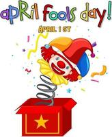 April Fool's Day font logo with Jester from surprise box vector