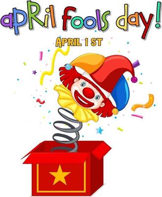 April Fool's Day font logo with Jester from surprise box