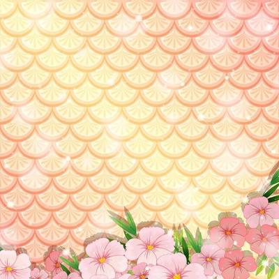 Fantasy fish scales background with many flowers