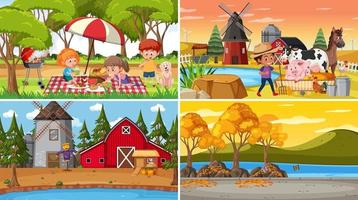 Set of different nature scenes background in cartoon style vector