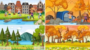 Set of different nature scenes background in cartoon style vector