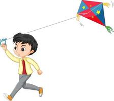 Boy playing kite isolated on white background vector