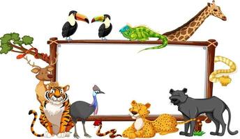 Empty banner with wild animals on white background vector