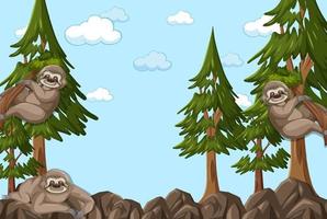 Empty sky with sloth in the forest scene vector