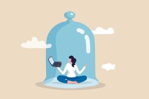 woman working alone with computer in a glass dome vector