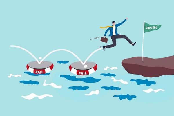 Fail to success, using failure to be lesson learn and creativity to achieve business success concept