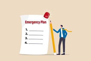 plan de emergencia empresarial, lista de verificación para hacer cuando ocurre un desastre para continuar con el negocio y desarrollar el concepto de resiliencia vector