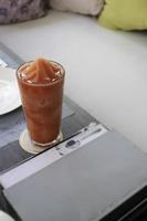 Watermelon smoothie drink on a table photo