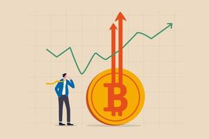 Bitcoin BTC price soaring sky high hit new high record concept vector