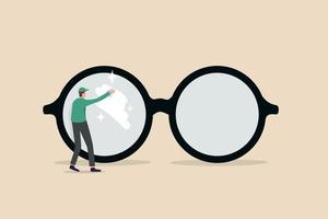 Clear business vision, see through lenses in details or clean and clear business outlook concept vector