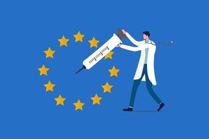 EU vaccine implementation, European Union COVID-19 Coronavirus vaccination research concept vector