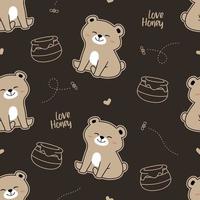 Print pattern of cute honey bear with brown backround vector