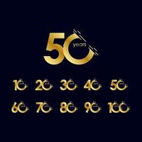 Ilustración de diseño de plantilla de vector de oro conjunto de celebración de aniversario de 50 años