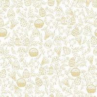 Easter seamless pattern with golden paschal symbols in sketch style. Layout for holidays. Seamless pattern can be used for pattern fills, wallpaper, web page background, surface textures. vector