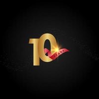 10 Years Anniversary Celebration Gold Vector Template Design Illustration