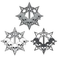 Vector design of skulls with sword and star, grayscale