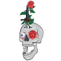 diseño vectorial de calavera daga y rosas vector