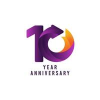 Ilustración de diseño de plantilla de vector púrpura degradado de aniversario de 10 años