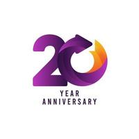 Ilustración de diseño de plantilla de vector púrpura degradado de aniversario de 20 años
